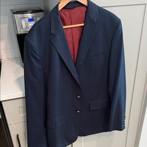 Men's Navy Single-Breasted Blazer with Red Contrast Lining